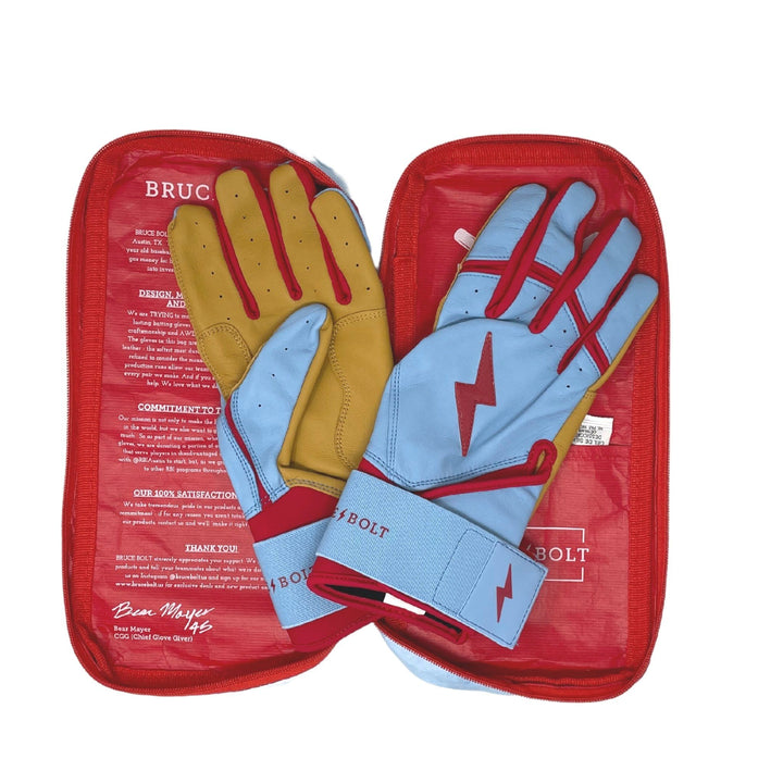 BRUCE BOLT PREMIUM PRO BADER SERIES LONG CUFF BATTING GLOVES | BABY BLUE