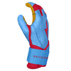 BRUCE BOLT YOUTH PREMIUM PRO BADER SERIES LONG CUFF BATTING GLOVES | BABY BLUE