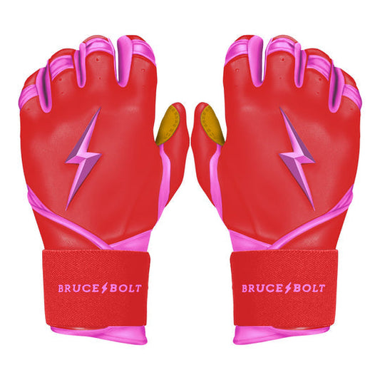 BRUCE BOLT YOUTH PREMIUM PRO BADER SERIES LONG CUFF BATTING GLOVES | PINK